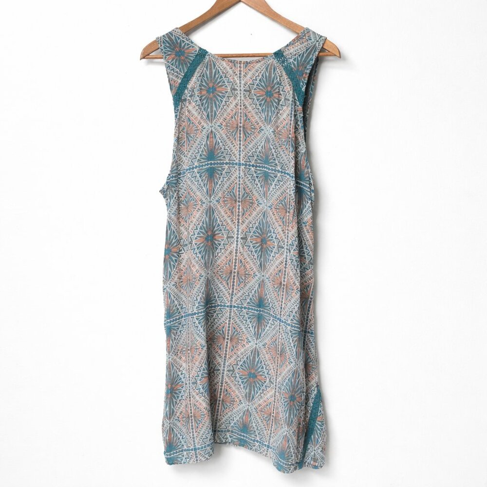 Roxy Womens XL Boho Sundress Blue Coral Geometric Beach Tank Summer Dress